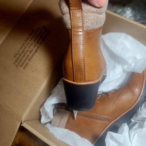 Women Ankle Boots Wedge Tan Leather look Brown Lace-up Life Stride Velocity sz 9 - Picture 4 of 11